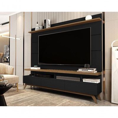 Conjunto Painel Com Rack 1,8 Vivare Wood Black-freijó - Giga