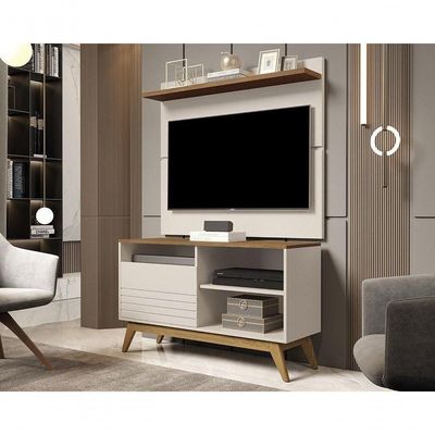Conjunto Painel Com Rack Fenix Off White-freijó - Giga