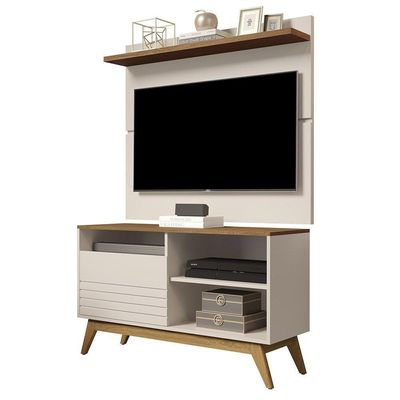 Conjunto Painel Com Rack Fenix Off White-freijó - Giga