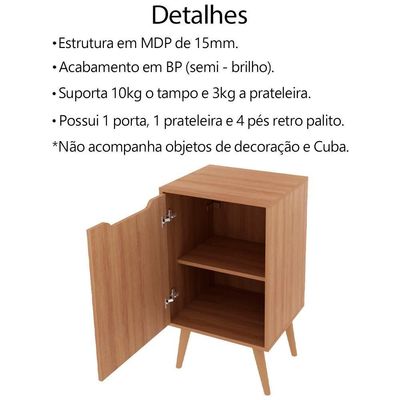 Gabinete Para Banheiro Pes Palito 1 Porta Bn3641 Amendoa Tecno Mobili Amendoa
