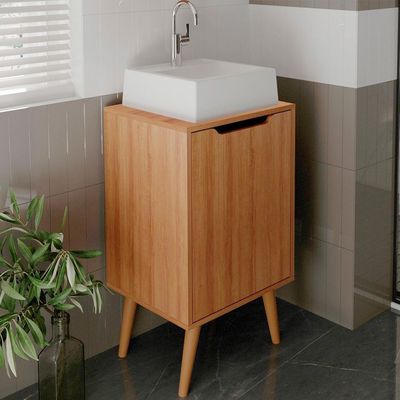 Gabinete Para Banheiro Pes Palito 1 Porta Bn3641 Amendoa Tecno Mobili Amendoa