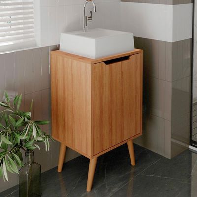 Gabinete Para Banheiro Pes Palito 1 Porta Bn3641 Amendoa Tecno Mobili Amendoa