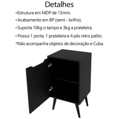 Gabinete Para Banheiro Pes Palito 1 Porta Bn3641 Preto Tecno Mobili Preto