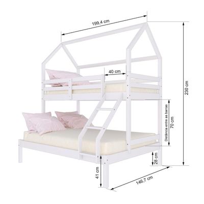 Beliche Casinha Casal/solteiro Slim Rb Madeira Maciça Branco Housin