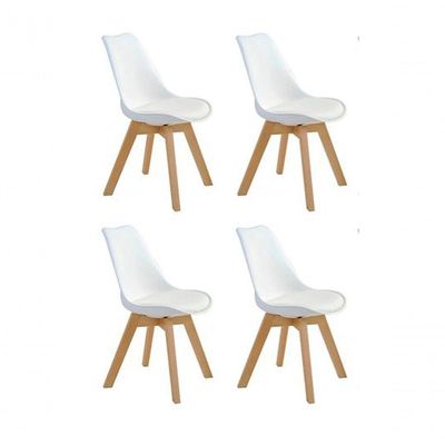 Kit Com 4 Cadeiras Leda Branca - Charles Eames Wood Com Almofada