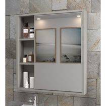 Espelheira Para Banheiro 60cm Com Nichos Multimóveis Cr10112 Cimento Cimento