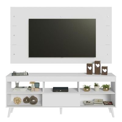 Rack Com Painel Para Tv Até 65 Polegadas Com Pés Branco Detroit Madesa Branco
