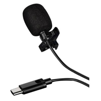 Microfone De Lapela Com Cabo 1.5m E Plug Usb Tipo C