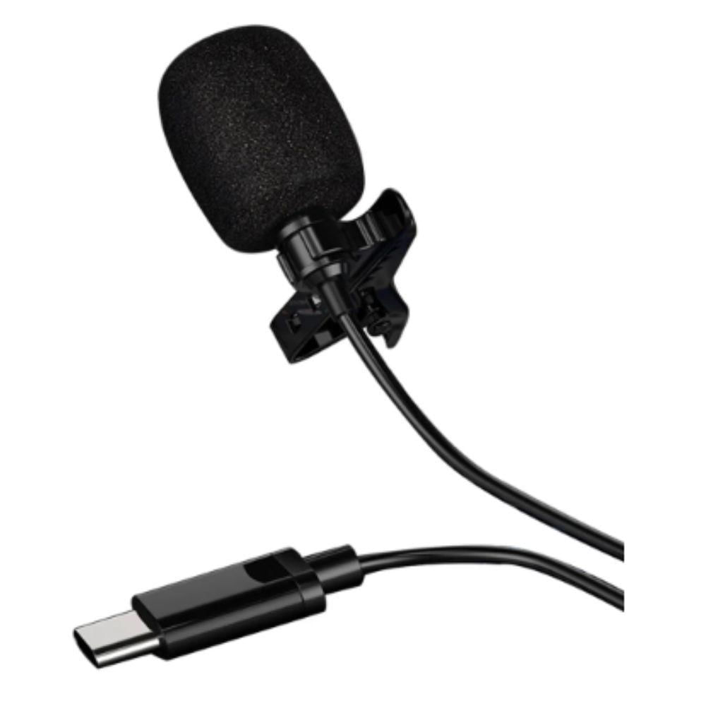 Microfone De Lapela Com Cabo 1.5m E Plug Usb Tipo C