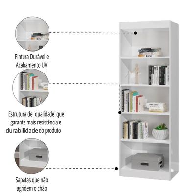 Estante Livreiro Multiuso 4 Prateleiras 1,78m Office Branco J&amp;a Branco