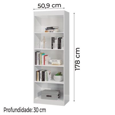 Estante Livreiro Multiuso 4 Prateleiras 1,78m Office Branco J&amp;a Branco