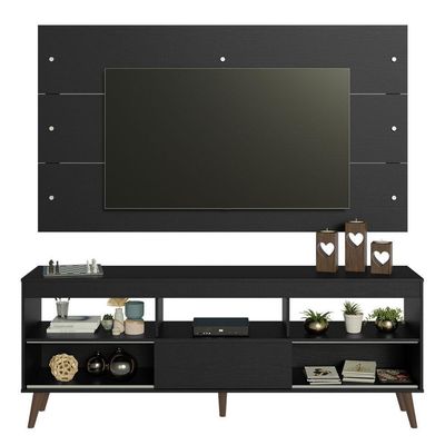 Rack Com Painel Para Tv Até 65 Polegadas Com Pés Preto Detroit Madesa Preto