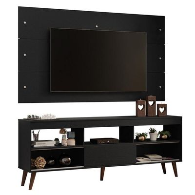 Rack Com Painel Para Tv Até 65 Polegadas Com Pés Preto Detroit Madesa Preto