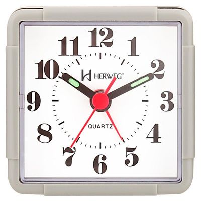 Relogio Despertador Quadrado Analógico Branco Herweg 2504