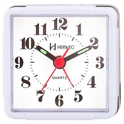 Relogio Despertador Quadrado Analógico Branco Herweg 2504