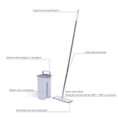 Mop Simplo Slim Com Balde Ultra Compacto E Esfregão De Microfibra