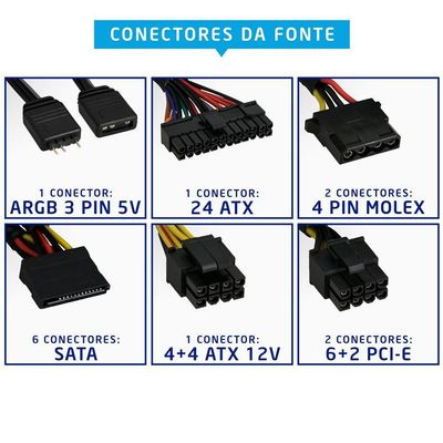 Fonte Gamer Evus Evg600 Argb 600w