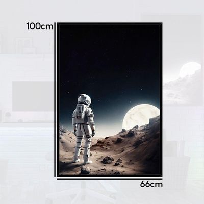 Quadro Decorativo Astronauta E Lua Moldura Cx Alta 100x66 Titulos Moldura Preta