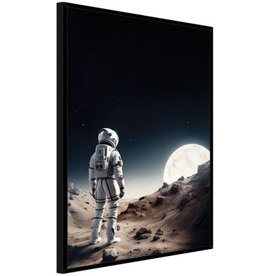 Quadro Decorativo Astronauta E Lua Moldura Cx Alta 100x66 Titulos Moldura Preta