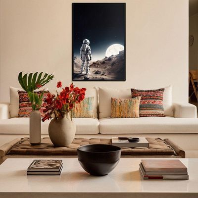 Quadro Decorativo Astronauta E Lua Moldura Cx Alta 100x66 Titulos Moldura Preta