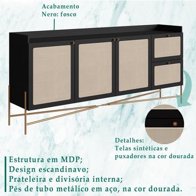 Aparador Balcao Buffet 183 Cm Pes Metal 28935 Oslo Nero Artesano Nero
