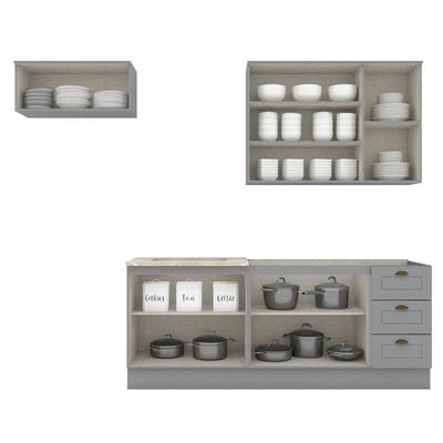 Cozinha Completa Americana (2 Aéreos, 2 Balcões, 1 Complementos) 5 Peças Cinza - Henn
