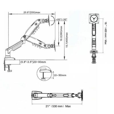 Suporte Para Monitor Articulado 15 A 34 De Mesa Com Pistão A Gás F80 Nb