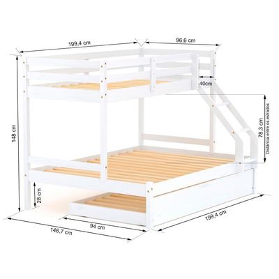 Treliche Com Cama Casal Slim Rb Madeira Maciça Branco Housin