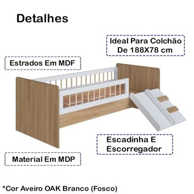 Cama Montessoriana Escada E Escorrega Aft010 Aveiro Oak Branco Comm Aveiro Oak Branco
