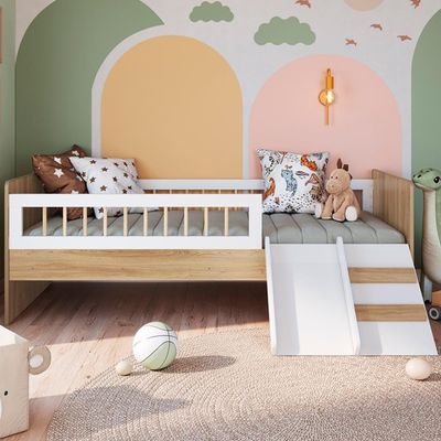 Cama Montessoriana Escada E Escorrega Aft010 Aveiro Oak Branco Comm Aveiro Oak Branco