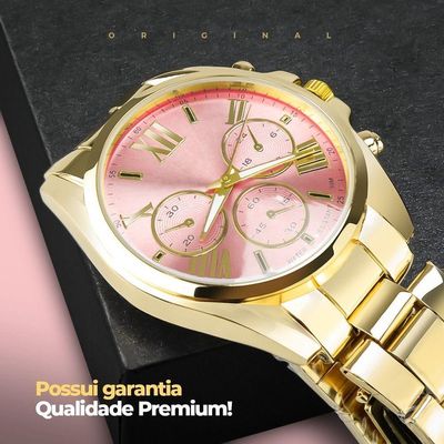 Relogio Feminino Aço Prova Dagua Qualidade Premium Dourado Rosa Casual Social Presente Resistente