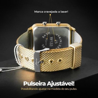 Relogio Feminino Aço Inox Led Original Social Pulseira Ajustável Presente Casual
