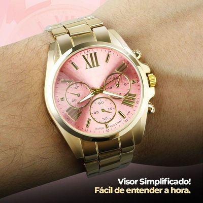 Relogio Feminino Aço Prova Dagua Qualidade Premium Dourado Rosa Casual Social Presente Resistente
