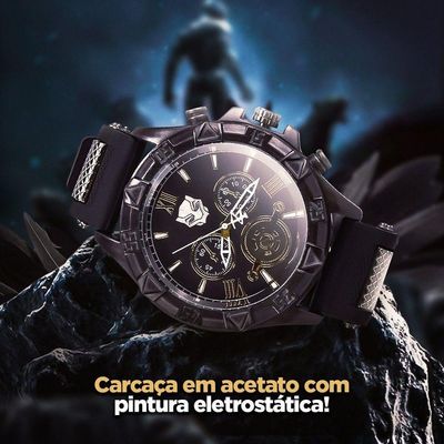 Relogio Masculino Pantera Preto Aço Inox + Cordão Corrente