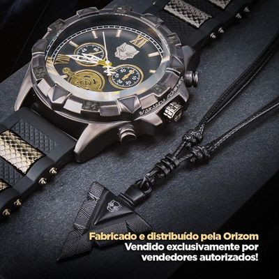 Relogio Masculino Pantera Preto Aço Inox + Cordão Corrente