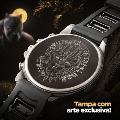 Relogio Masculino Pantera Preto Aço Inox + Cordão Corrente