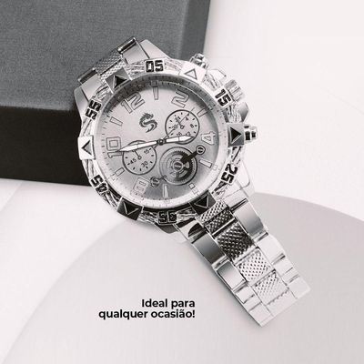 Relogio Masculino Original Aço Inox Prata Grande + Caixa