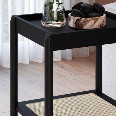 Mesa Lateral 58 Cm Pes Madeira Palhinha Oslo 27962 Nero Artesano Nero
