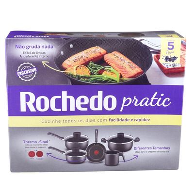 Conjunto de Panelas com 5 Peças Antiaderente Pratic Rochedo Cinza