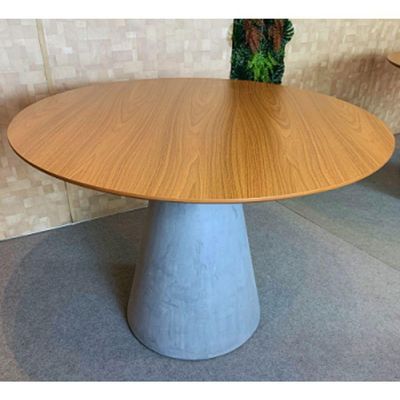 Mesa De Jantar Cone Cimento Rústico 150 Cm Tampo Freijó Marrom