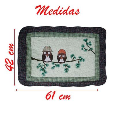 Tapete Patchwork De Corujinha 100% Algodão 61x42 Cm