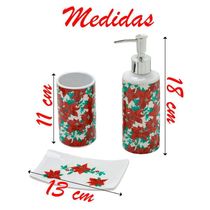 Jogo De Banheiro De Natal Com Flores Cerâmica 3 Peças