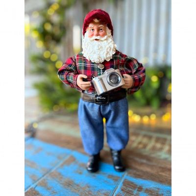 Boneco Papai Noel Colecionáveis Fotógrafo Decoração Natal 27cm