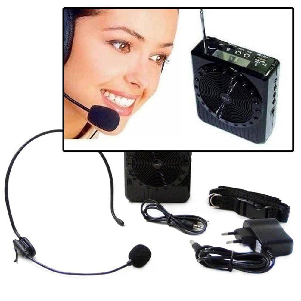 Amplificador De Voz Megafone Com Microfone E Rádio Fm Para Professores Preto