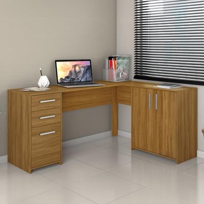 Conjunto Para Escritório 2 Peças Com Mesa De Canto Em L E Armário Freijó Notável Móveis Freijó