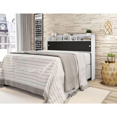 Cabeceira Box Casal 1,38cm Elisa Branco Branco preto