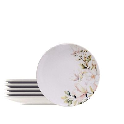 Kit Prato Sobremesa Tramontina Magnólia Porcelana Decorada 21cm 6 Peças Tramontina