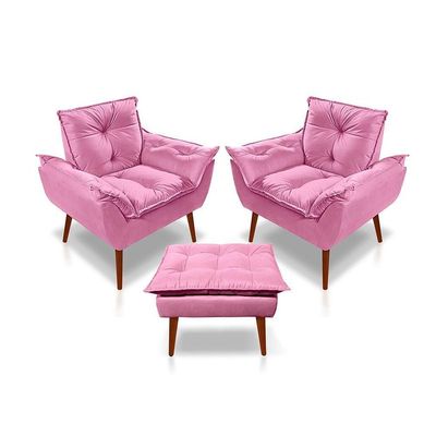 Kit C/2 Poltronas Opala + 01 Puff Opala Elegante Suede Rose
