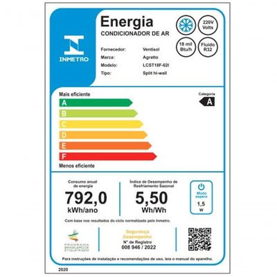 Ar Condicionado Split Hi Wall Agratto Liv Top Inverter 18.000 Btus Frio 220v R-32