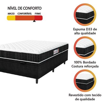 Cama Box Baú Colchão Casal Espuma D33 New Millenium 138x60cm Preto/branco Hellen Preto
